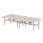 Air Back-to-Back 1800 x 800mm Height Adjustable 4 Person Bench Desk Grey Oak Top with Scalloped Edge Silver Frame HA02702