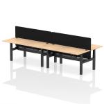 Air Back-to-Back 1800 x 800mm Height Adjustable 4 Person Bench Desk Maple Top with Cable Ports Black Frame with Black Straight Screen HA02707