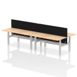 Air Back-to-Back 1800 x 800mm Height Adjustable 4 Person Bench Desk Maple Top with Cable Ports Silver Frame with Black Straight Screen HA02709