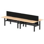 Air Back-to-Back 1800 x 800mm Height Adjustable 4 Person Bench Desk Maple Top with Scalloped Edge Black Frame with Charcoal Straight Screen HA02713