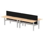 Air Back-to-Back 1800 x 800mm Height Adjustable 4 Person Bench Desk Maple Top with Scalloped Edge Silver Frame with Charcoal Straight Screen HA02715