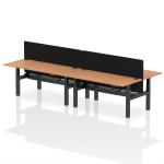 Air Back-to-Back 1800 x 800mm Height Adjustable 4 Person Bench Desk Oak Top with Cable Ports Black Frame with Black Straight Screen HA02719