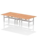 Air Back-to-Back 1800 x 800mm Height Adjustable 4 Person Bench Desk Oak Top with Cable Ports Silver Frame HA02720