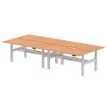 Air Back-to-Back 1800 x 800mm Height Adjustable 4 Person Bench Desk Oak Top with Scalloped Edge Silver Frame HA02726