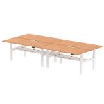 Air Back-to-Back 1800 x 800mm Height Adjustable 4 Person Bench Desk Oak Top with Scalloped Edge White Frame HA02728