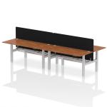 Air Back-to-Back 1800 x 800mm Height Adjustable 4 Person Bench Desk Walnut Top with Cable Ports Silver Frame with Black Straight Screen HA02733