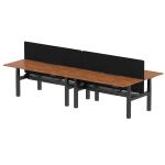 Air Back-to-Back 1800 x 800mm Height Adjustable 4 Person Bench Desk Walnut Top with Scalloped Edge Black Frame with Charcoal Straight Screen HA02737