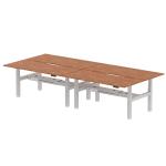 Air Back-to-Back 1800 x 800mm Height Adjustable 4 Person Bench Desk Walnut Top with Scalloped Edge Silver Frame HA02738