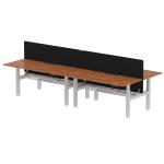 Air Back-to-Back 1800 x 800mm Height Adjustable 4 Person Bench Desk Walnut Top with Scalloped Edge Silver Frame with Charcoal Straight Screen HA02739