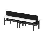 Air Back-to-Back 1800 x 800mm Height Adjustable 4 Person Bench Desk White Top with Scalloped Edge Black Frame with Charcoal Straight Screen HA02749