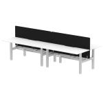 Air Back-to-Back 1800 x 800mm Height Adjustable 4 Person Bench Desk White Top with Scalloped Edge Silver Frame with Charcoal Straight Screen HA02751