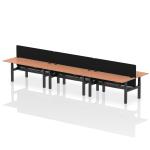 Air Back-to-Back 1800 x 800mm Height Adjustable 6 Person Bench Desk Beech Top with Cable Ports Black Frame with Black Straight Screen HA02755