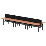 Air Back-to-Back 1800 x 800mm Height Adjustable 6 Person Bench Desk Beech Top with Scalloped Edge Black Frame with Charcoal Straight Screen HA02761