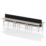 Air Back-to-Back 1800 x 800mm Height Adjustable 6 Person Bench Desk Grey Oak Top with Cable Ports Silver Frame with Black Straight Screen HA02769
