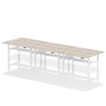 Air Back-to-Back 1800 x 800mm Height Adjustable 6 Person Bench Desk Grey Oak Top with Cable Ports White Frame HA02770