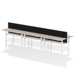 Air Back-to-Back 1800 x 800mm Height Adjustable 6 Person Bench Desk Grey Oak Top with Cable Ports White Frame with Black Straight Screen HA02771