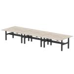 Air Back-to-Back 1800 x 800mm Height Adjustable 6 Person Bench Desk Grey Oak Top with Scalloped Edge Black Frame HA02772