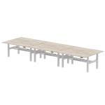 Air Back-to-Back 1800 x 800mm Height Adjustable 6 Person Bench Desk Grey Oak Top with Scalloped Edge Silver Frame HA02774