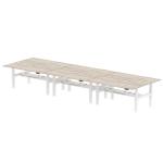Air Back-to-Back 1800 x 800mm Height Adjustable 6 Person Bench Desk Grey Oak Top with Scalloped Edge White Frame HA02776