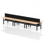 Air Back-to-Back 1800 x 800mm Height Adjustable 6 Person Office Bench Desk Maple Top with Cable Ports Black Frame with Black Straight Screen HA02779