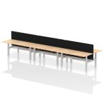 Air Back-to-Back 1800 x 800mm Height Adjustable 6 Person Bench Desk Maple Top with Cable Ports Silver Frame with Black Straight Screen HA02781