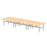 Air Back-to-Back 1800 x 800mm Height Adjustable 6 Person Bench Desk Maple Top with Scalloped Edge Silver Frame HA02786