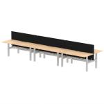 Air Back-to-Back 1800 x 800mm Height Adjustable 6 Person Bench Desk Maple Top with Scalloped Edge Silver Frame with Charcoal Straight Screen HA02787