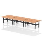 Air Back-to-Back 1800 x 800mm Height Adjustable 6 Person Bench Desk Oak Top with Cable Ports Black Frame HA02790
