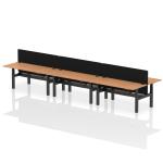 Air Back-to-Back 1800 x 800mm Height Adjustable 6 Person Bench Desk Oak Top with Cable Ports Black Frame with Black Straight Screen HA02791