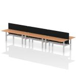 Air Back-to-Back 1800 x 800mm Height Adjustable 6 Person Bench Desk Oak Top with Cable Ports Silver Frame with Black Straight Screen HA02793