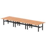 Air Back-to-Back 1800 x 800mm Height Adjustable 6 Person Bench Desk Oak Top with Scalloped Edge Black Frame HA02796