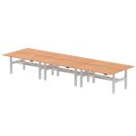 Air Back-to-Back 1800 x 800mm Height Adjustable 6 Person Bench Desk Oak Top with Scalloped Edge Silver Frame HA02798