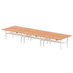 Air Back-to-Back 1800 x 800mm Height Adjustable 6 Person Bench Desk Oak Top with Scalloped Edge White Frame HA02800