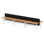 Air Back-to-Back 1800 x 800mm Height Adjustable 6 Person Bench Desk Oak Top with Scalloped Edge White Frame with Charcoal Straight Screen HA02801