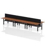 Air Back-to-Back 1800 x 800mm Height Adjustable 6 Person Bench Desk Walnut Top with Cable Ports Black Frame with Black Straight Screen HA02803