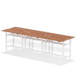 Air Back-to-Back 1800 x 800mm Height Adjustable 6 Person Bench Desk Walnut Top with Cable Ports White Frame HA02806