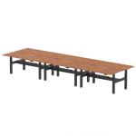 Air Back-to-Back 1800 x 800mm Height Adjustable 6 Person Bench Desk Walnut Top with Scalloped Edge Black Frame HA02808