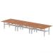Air Back-to-Back 1800 x 800mm Height Adjustable 6 Person Bench Desk Walnut Top with Scalloped Edge Silver Frame HA02810