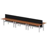 Air Back-to-Back 1800 x 800mm Height Adjustable 6 Person Bench Desk Walnut Top with Scalloped Edge Silver Frame with Charcoal Straight Screen HA02811