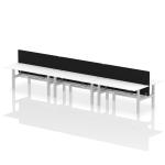 Air Back-to-Back 1800 x 800mm Height Adjustable 6 Person Bench Desk White Top with Cable Ports Silver Frame with Black Straight Screen HA02817