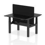 Air Back-to-Back 1200 x 600mm Height Adjustable 2 Person Bench Desk Black Top with Cable Ports Black Frame with Black Straight Screen HA02827