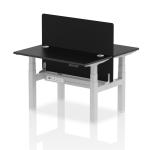 Air Back-to-Back 1200 x 600mm Height Adjustable 2 Person Bench Desk Black Top with Cable Ports Silver Frame with Black Straight Screen HA02829