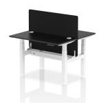 Air Back-to-Back 1200 x 600mm Height Adjustable 2 Person Bench Desk Black Top with Cable Ports White Frame with Black Straight Screen HA02831