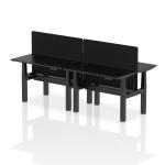 Air Back-to-Back 1200 x 600mm Height Adjustable 4 Person Bench Desk Black Top with Cable Ports Black Frame with Black Straight Screen HA02833