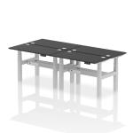 Air Back-to-Back 1200 x 600mm Height Adjustable 4 Person Bench Desk Black Top with Cable Ports Silver Frame HA02834