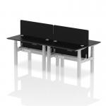 Air Back-to-Back 1200 x 600mm Height Adjustable 4 Person Office Bench Desk Black Top with Cable Ports Silver Frame with Black Straight Screen HA02835