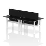 Air Back-to-Back 1200 x 600mm Height Adjustable 4 Person Bench Desk Black Top with Cable Ports White Frame with Black Straight Screen HA02837