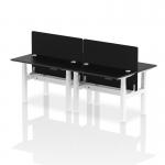 Air Back-to-Back 1200 x 600mm Height Adjustable 4 Person Office Bench Desk Black Top with Cable Ports White Frame with Black Straight Screen HA02837