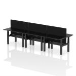Air Back-to-Back 1200 x 600mm Height Adjustable 6 Person Bench Desk Black Top with Cable Ports Black Frame with Black Straight Screen HA02839