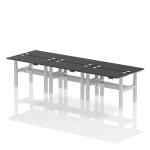 Air Back-to-Back 1200 x 600mm Height Adjustable 6 Person Bench Desk Black Top with Cable Ports Silver Frame HA02840